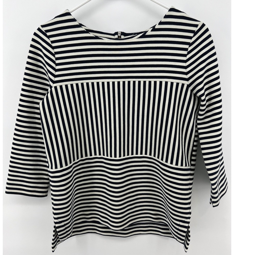 Madewell Women S Parisian Chic Gallerist Ponte Stripe Top Navy White Minimalist